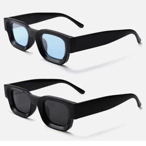 Braylenz Sunglasses Chunky Rectangle Glasses Black & Blue 2 Pr Retro 90's